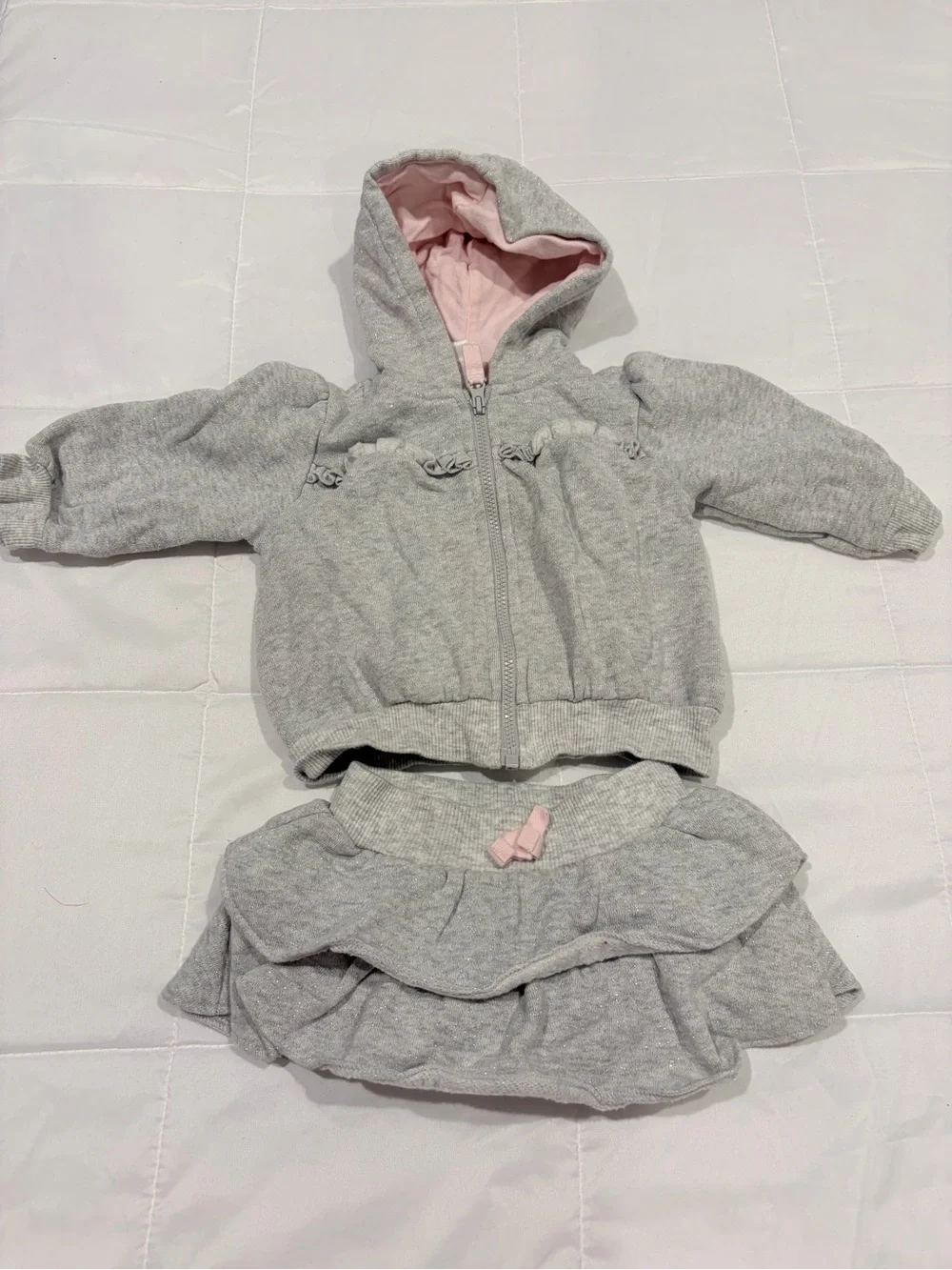 Old Navy Light Gray Hoodie with Ruffle Skirt Pink Hood Lining